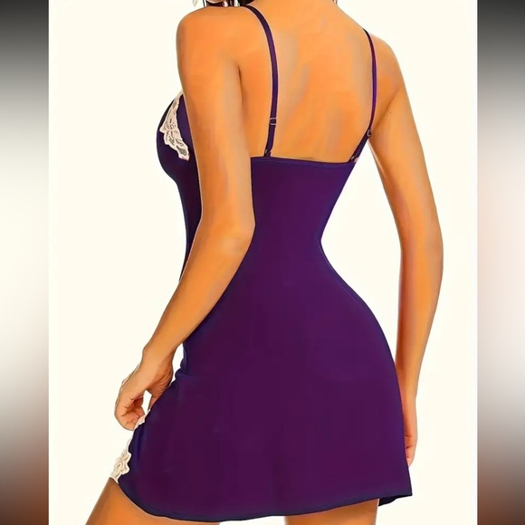 Solid Color Lace Trim Lingerie Night Dress Slip - Picture 5 of 5